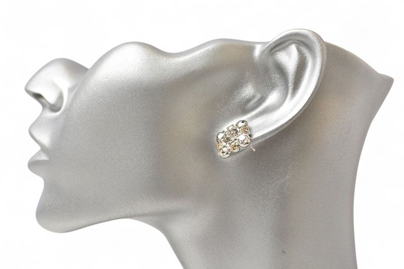 Chanel Earrings Chanel Accessories CC Logo Motif Rhinestone Orange Silver A12