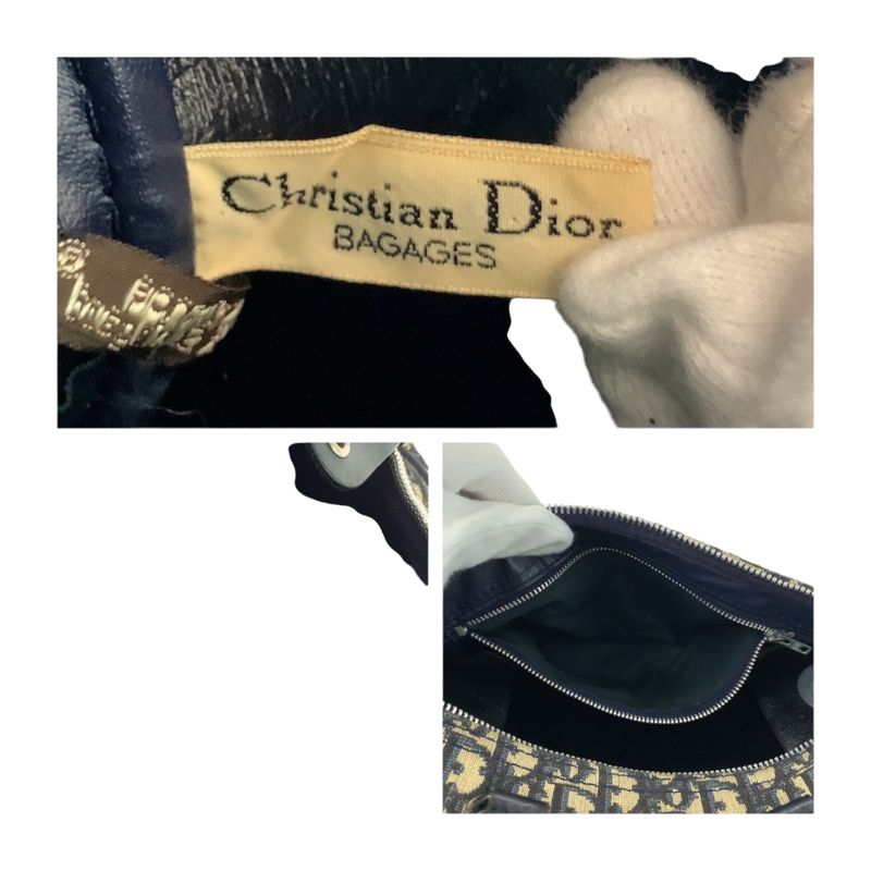 DIOR Vintage Trotter Navy Ivory Silver Hardware Canvas Handbag Mini Boston Bag
