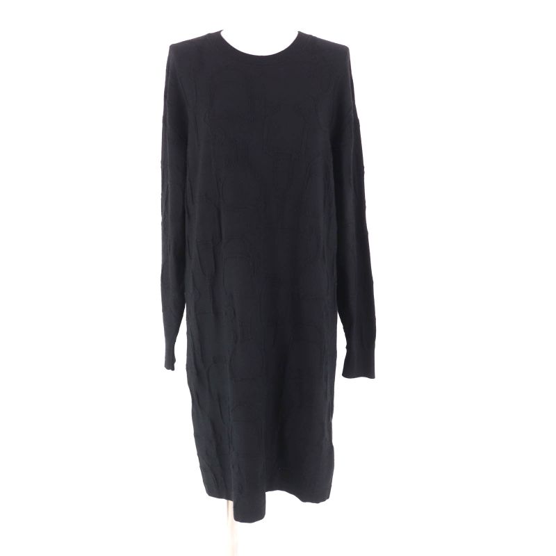 Hermes Silk Cashmere Blend Harness Knitted Crew Neck Long Sleeves Knit Dress