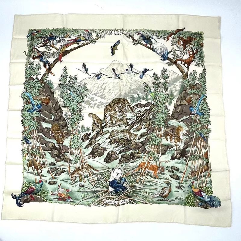 Hermes Carre 90 Sichuan Silk Scarf White
