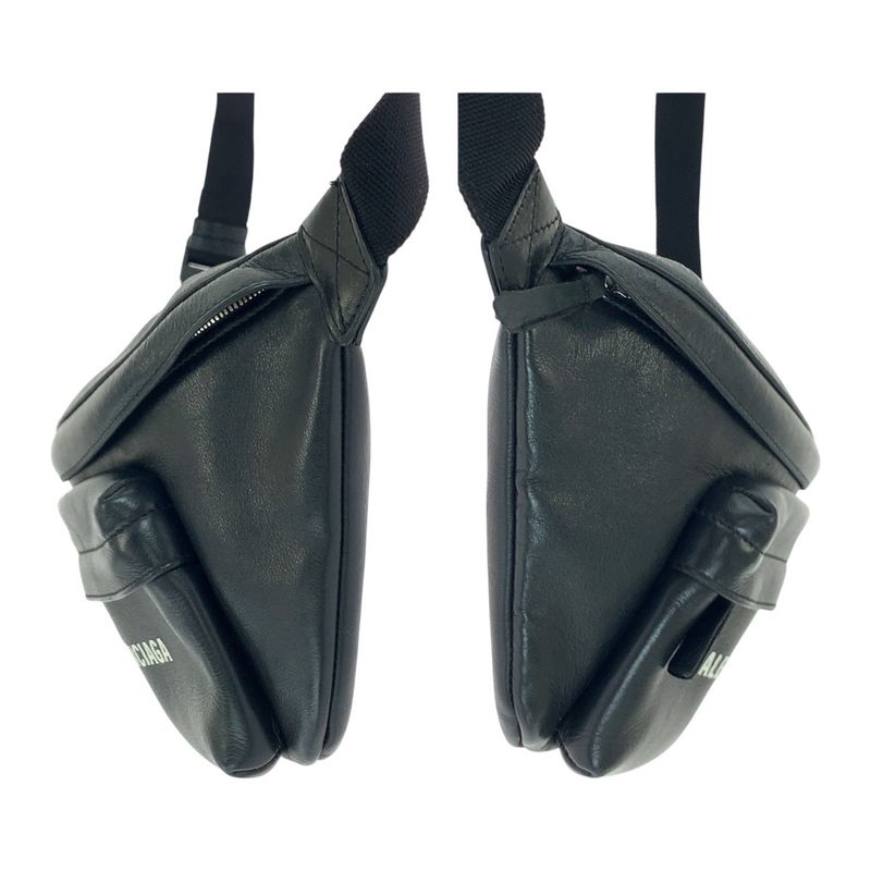 Balenciaga Everyday Logo Print Black Leather 552376 Body Bag Waist Bag Unisex