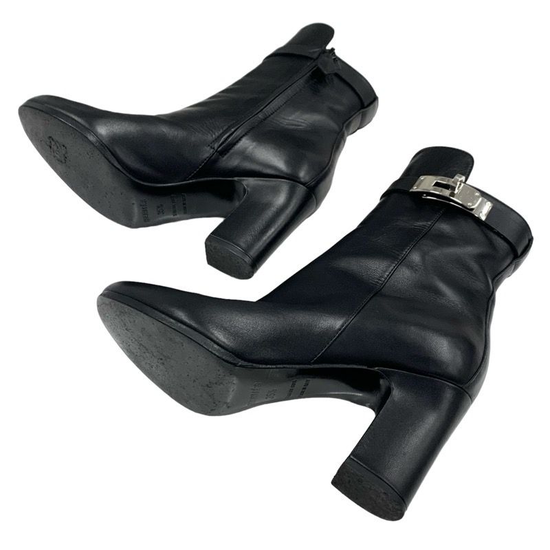 Hermes Boots Short Boots Shoes Leather Black Silver Kelly Hardware