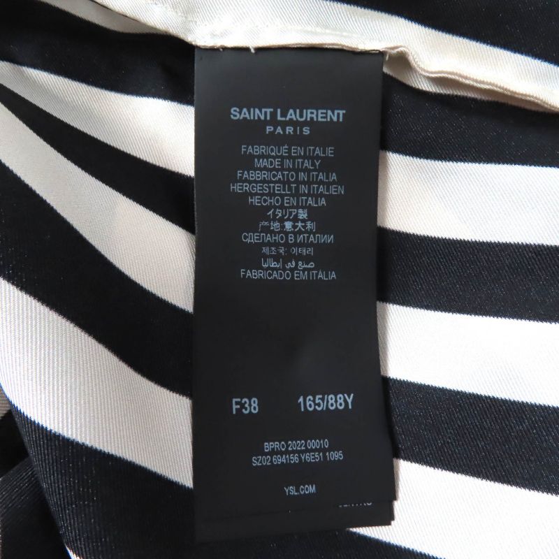 Saint Laurent Paris 2022 694156 100% Silk Striped Long Sleeve Shirt With Gold