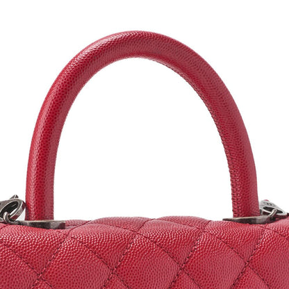 Chanel Chain Shoulder Bag Matelasse Coco Handle 2WAY Handbag Caviar Skin Red