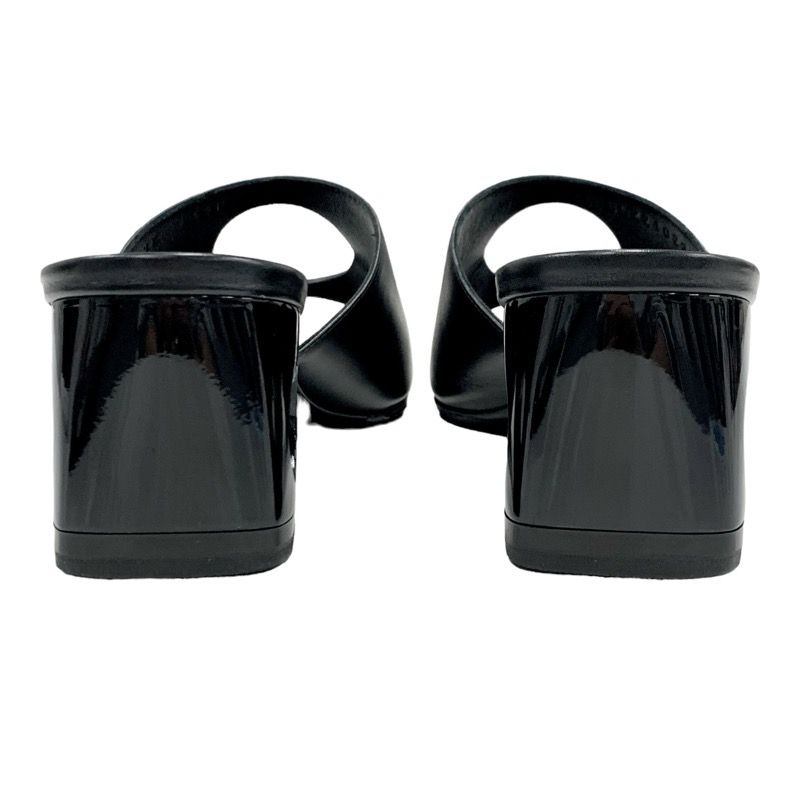 Hermes ELIA Sandals Shoes Leather Black Mule Circle Cut