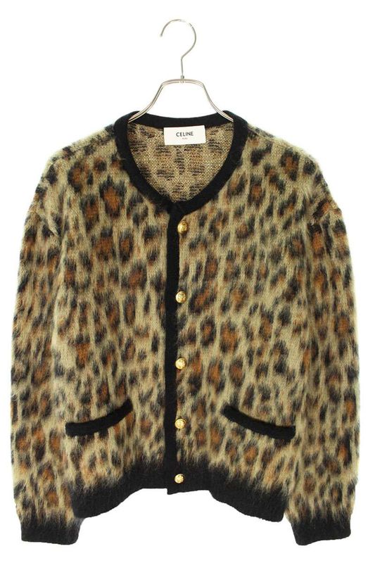 Celine 24AW Rv00q0zq7 Leopard Allover Brushed Mohair Cardigan Men's L