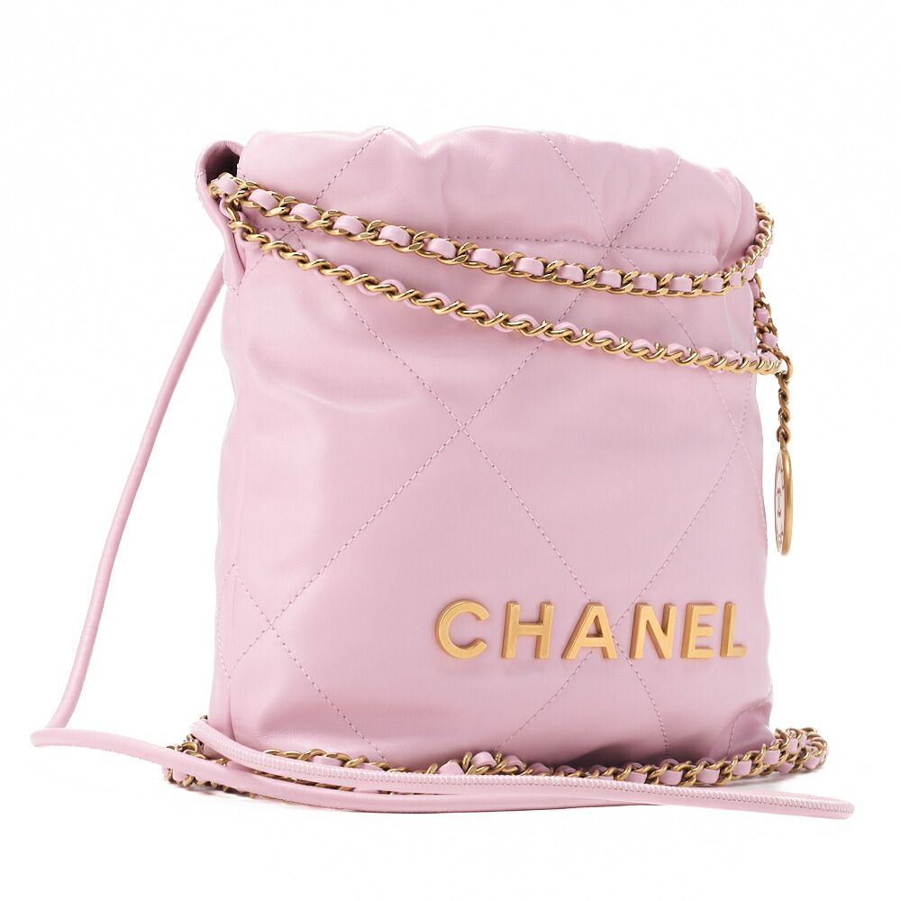 Chanel 22 Mini Calfskin Pink Drawstring Chain Shoulder Bag With Gold Hardware