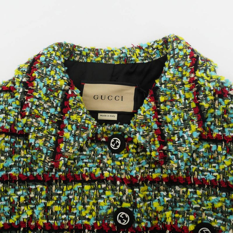 Gucci Tweed Jacket 761171 40 Size Green Button Closure Long Sleeve