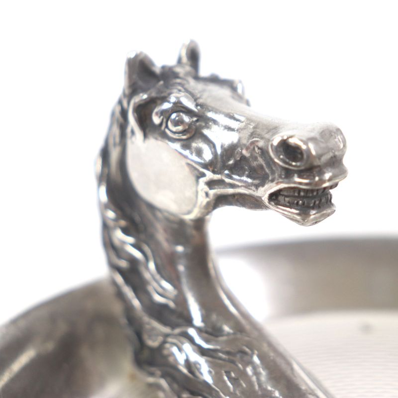 Hermes Vintage Cheval Horse Ashtray Metal Horse Motif Silver Men's