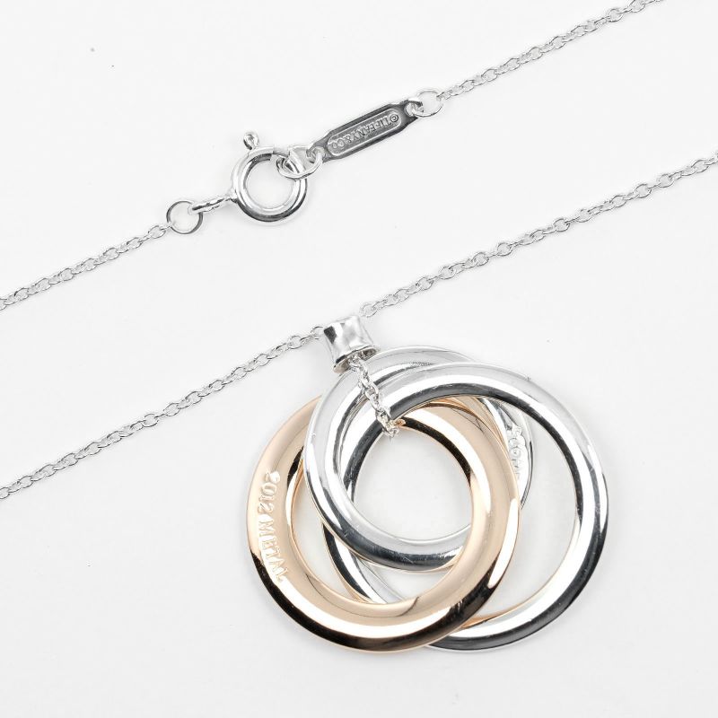 Tiffany & Co 1837 Interlocking Circle 925 Silver And Rubed Metal Ladies 5.13g