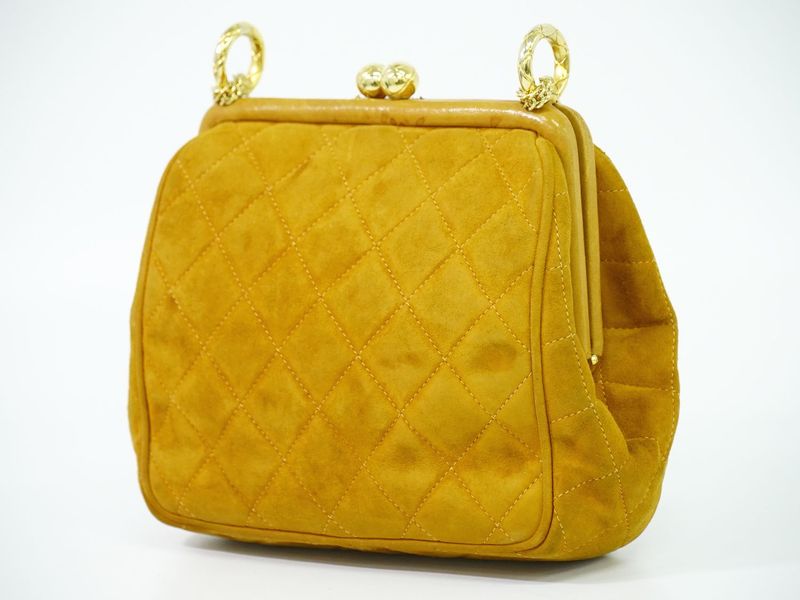 Authentic Chanel Coco Mark Chain Shoulder Bag Suede Leather Brownish Coco Mark