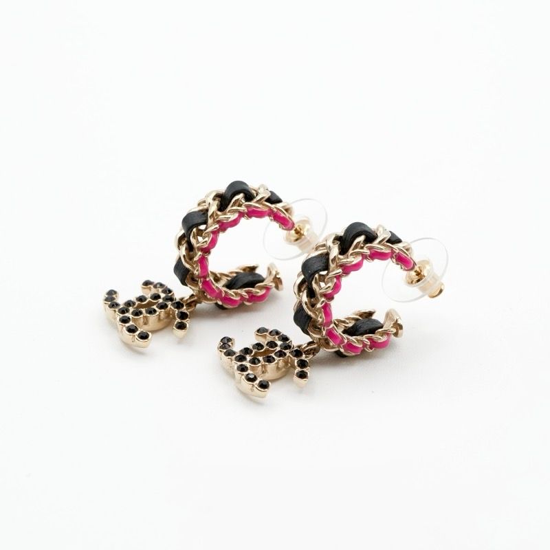 Chanel Earrings Earring Gold Black Pink Coco Mark Hoop