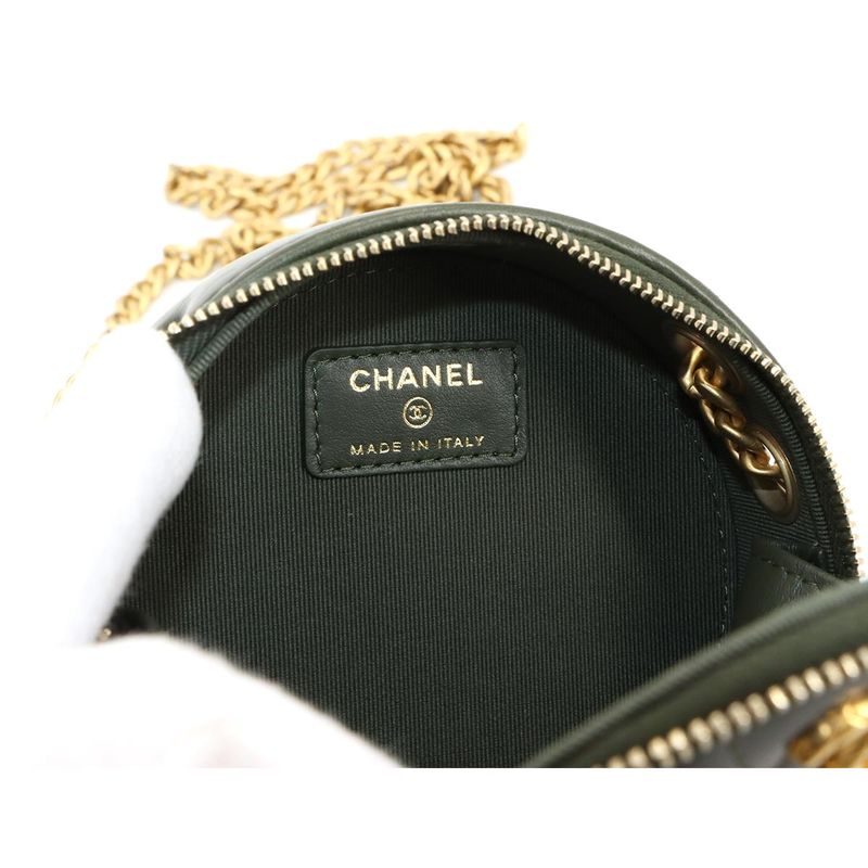 Chanel Matelasse Round Chain Shoulder Bag Lambskin Green Shoulder Bag 90298126