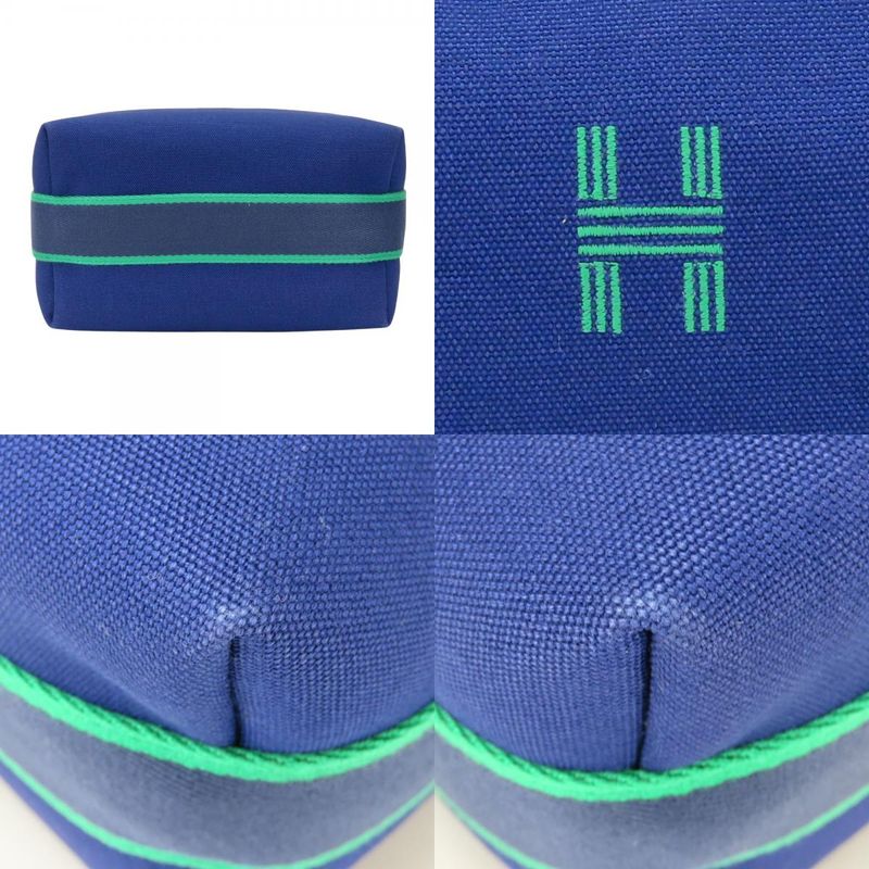 Hermes Pouch Bride-a-black PM Cotton Navy Green Silver Hardware Everyday Use