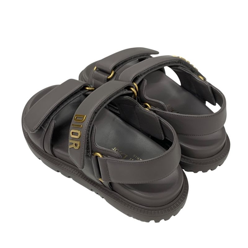 Christian Dioract Sandals Shoes Leather Gray Gold Logo Sports