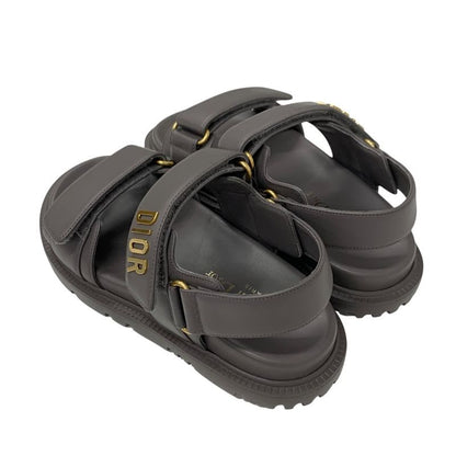 Christian Dioract Sandals Shoes Leather Gray Gold Logo Sports