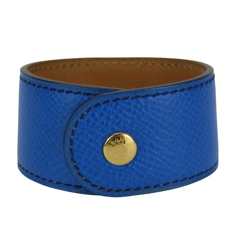 Hermes Bracelet Medor Leather Metal Blue Gold Hardware Accessories Small Women