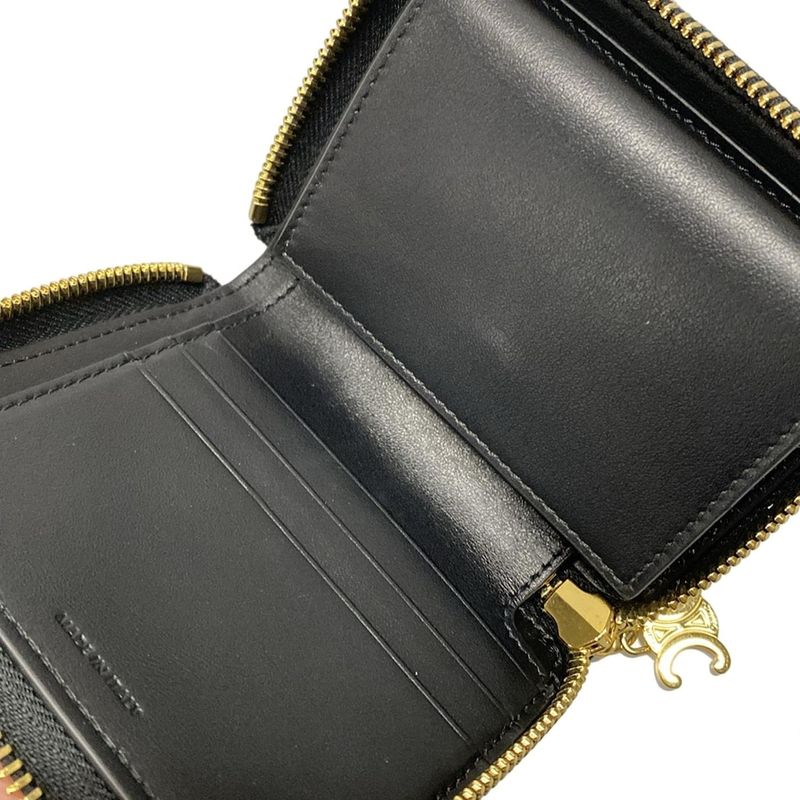 Celine Bifold Wallet Small Zip Wallet Triomphe Charm 10n993fvo38no Black Round