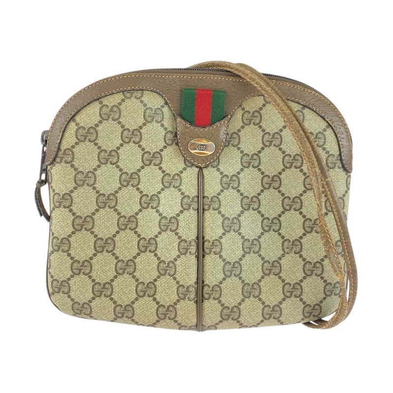 Gucci Vintage Old Gucci Sherry Line Beige GG Supreme Canvas/leather Shoulder