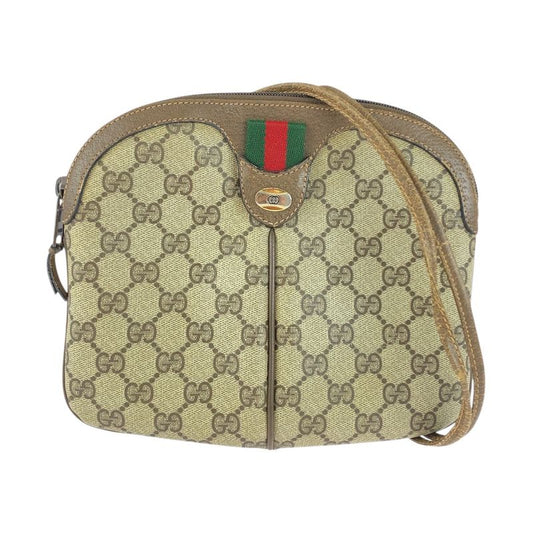 Gucci Vintage Old Gucci Sherry Line Beige GG Supreme Canvas/leather Shoulder