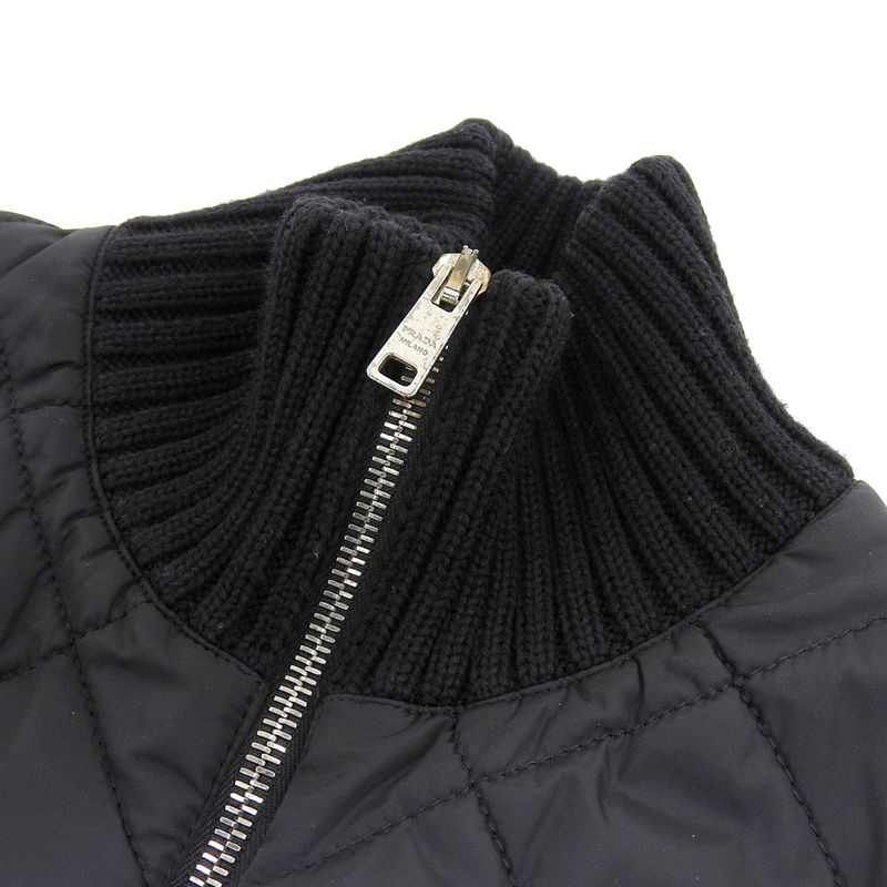 Prada 2018 Umc898 Nylon Quilted 100% Wool High Neck Driver's Knit Sweater 46 M