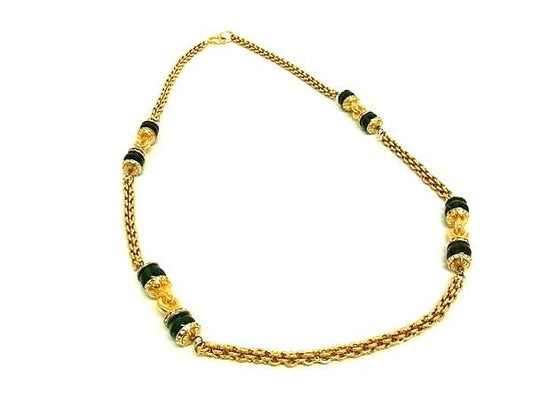 Chanel Rhinestone Necklace Accessory Women's Gold And Green Ff0381