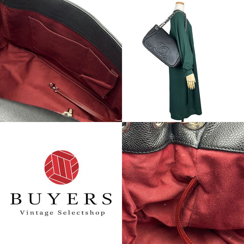 Chanel Shoulder Bag Chain Shoulder Caviar Skin Black Silver Hardware Coco Mark