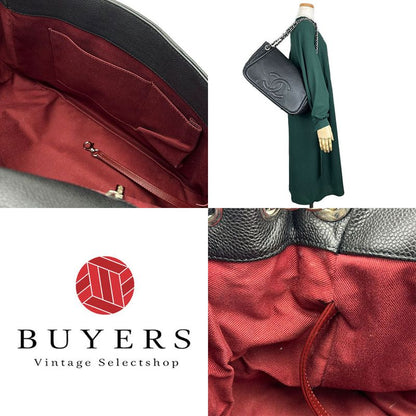 Chanel Shoulder Bag Chain Shoulder Caviar Skin Black Silver Hardware Coco Mark