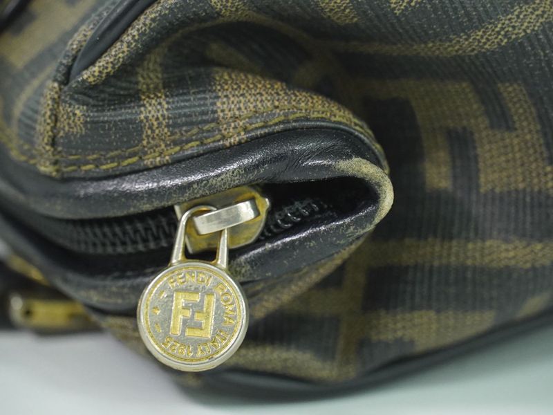 Authentic Fendi Zucca Mini Boston Bag Handbag PVC Brown Zucca Bag Pre-owned