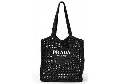 Prada Tote Prada Bag Logo Raffia Cago Black White 1bg393