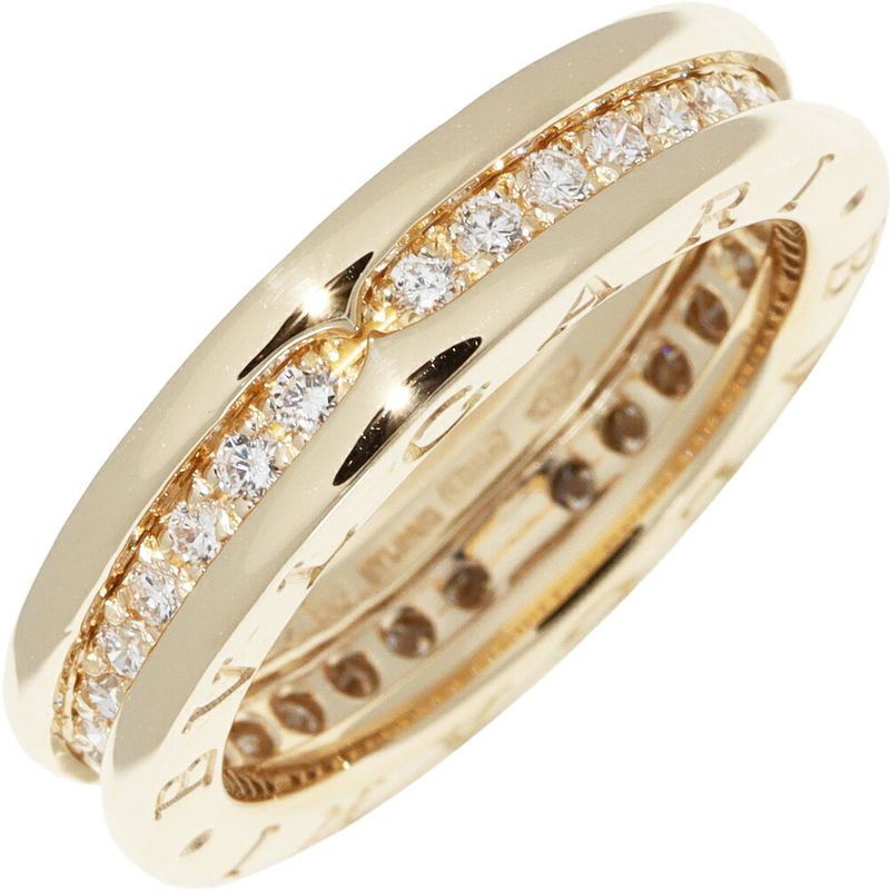 Bulgari Ring 18K Yellow Gold Diamond Bzero1 Ring XS 1 Band Full Diamond An850561