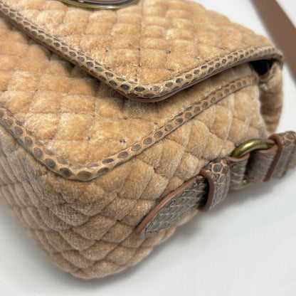 Bottega Veneta Shoulder Bag Postier Velvet Water Snake Leather Pink Beige