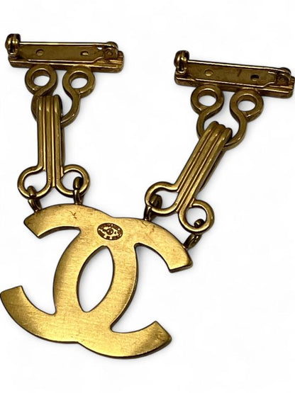 Chanel 03A Coco Mark Double Pin Brooch Gold