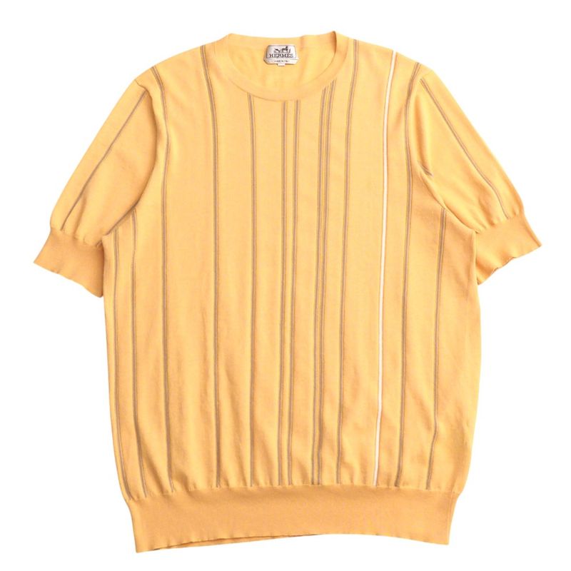 Hermes Short Sleeve T-shirt Size XL Striped Ribbed Sleeves Crewneck Knit
