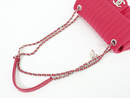 Authentic Chanel Mademoiselle Coco Mark Chain Shoulder Bag Pochette Canvas Pink