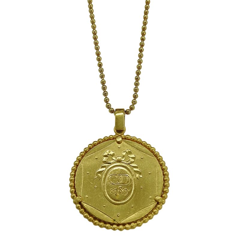 Dior Necklace Women's Branded Coin Ribbon Plated Gold Ball Chain Accessory