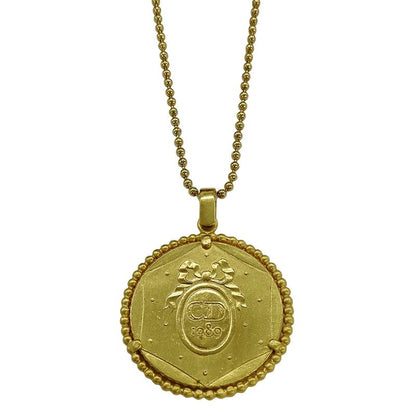Dior Necklace Women's Branded Coin Ribbon Plated Gold Ball Chain Accessory
