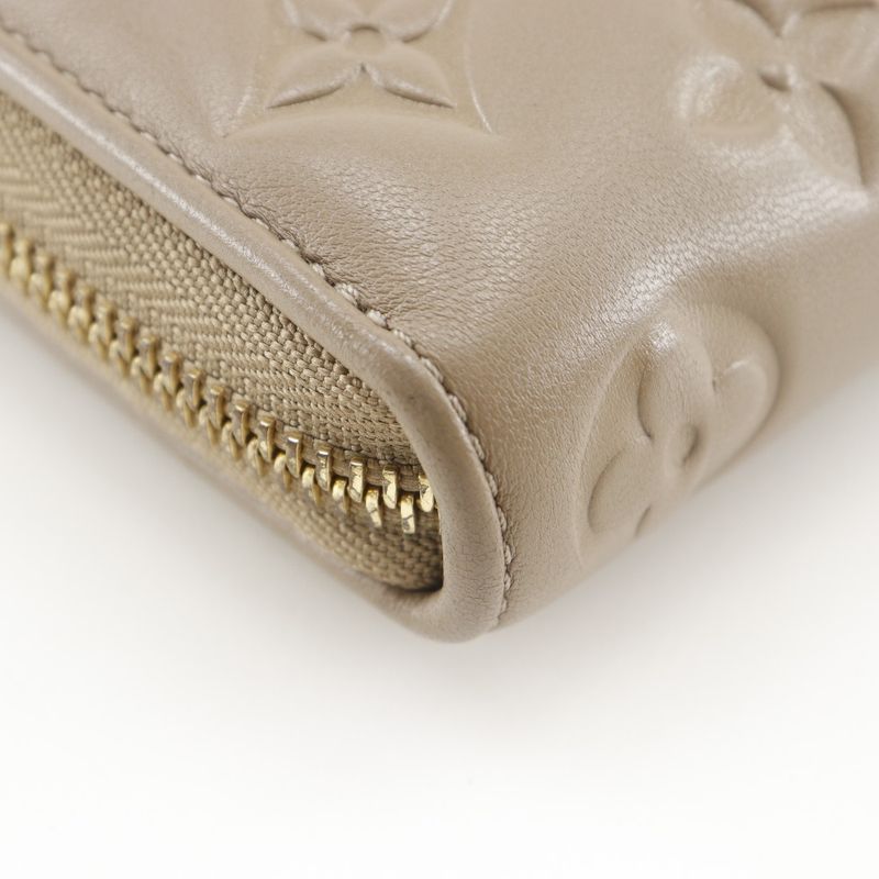 Louis Vuitton Zippy Wallet Monogram Coussin M81511 Lambskin Taupe Beige Ladies