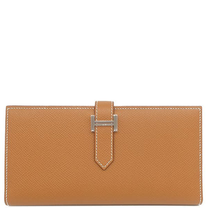 Hermes Long Wallet Bearn Souffle Vaux Epson Gold Silver Hardware Unused Brown
