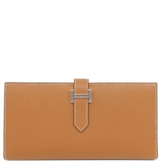 Hermes Long Wallet Bearn Souffle Vaux Epson Gold Silver Hardware Unused Brown