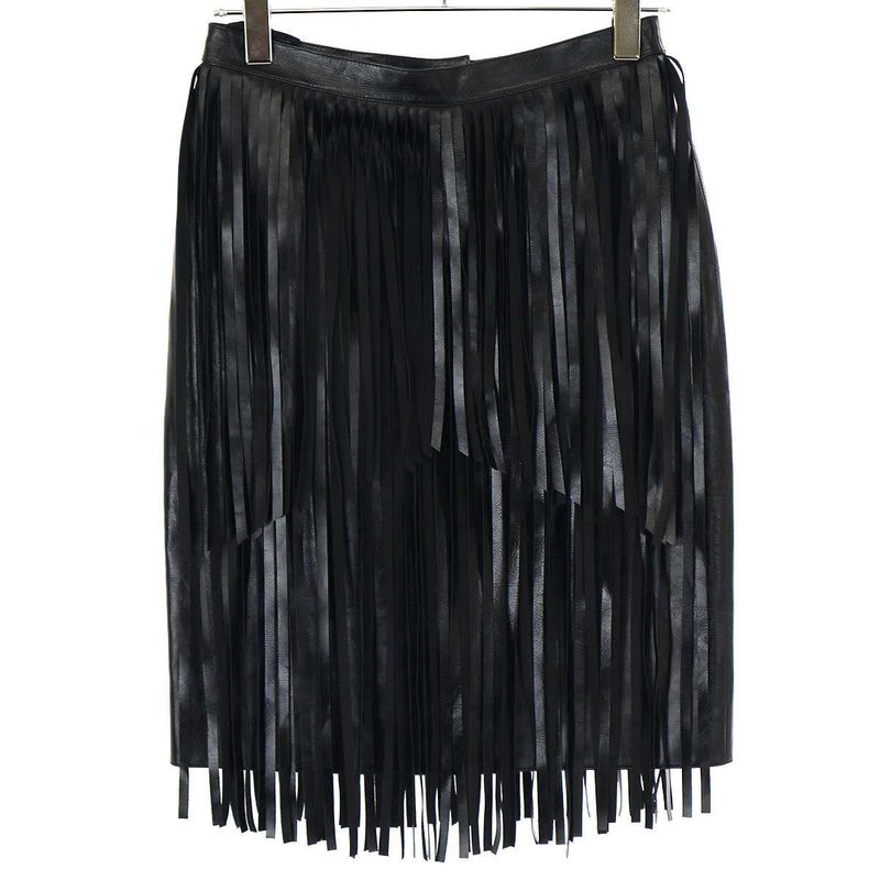 Chanel 2022 Resort Collection Cow Leather Fringe Skirt P71965c2466 Black 38