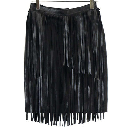 Chanel 2022 Resort Collection Cow Leather Fringe Skirt P71965c2466 Black 38