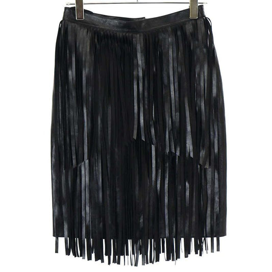 Chanel 2022 Resort Collection Cow Leather Fringe Skirt P71965c2466 Black 38