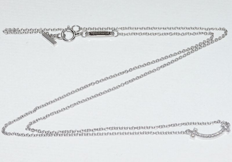 Tiffany & Co Pendant Necklace 18K White Gold Diamond 003ct T-smile Pendant