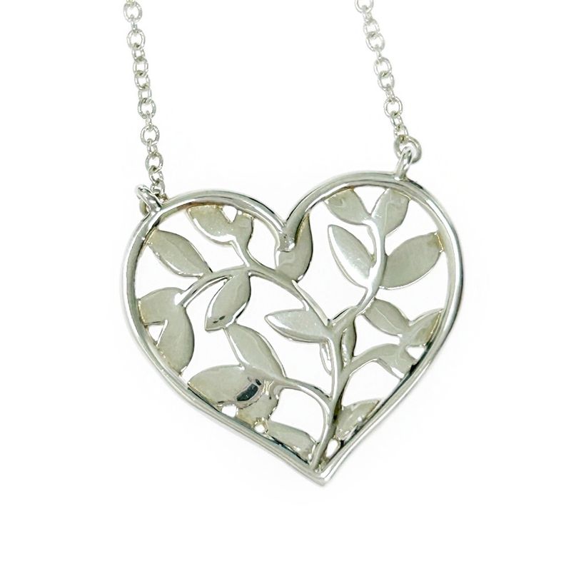 Tiffany & Co Silver Olive Leaf Heart Necklace 2.3g 925 Engraved 353042 Necklace