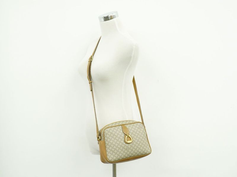 Authentic Celine Macadam Shoulder Bag Pochette PVC Beige Macadam Bag Pre-owned