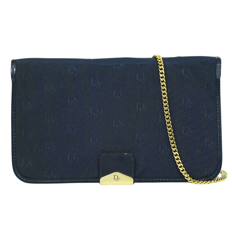 Authentic Christian DIOR Chain Shoulder Bag Canvas Navy Bag Pre-owned [follow-up