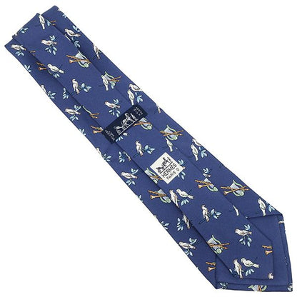 Hermes Necktie 9cm (3.54in) Silk Navy Sparrow Total Animal Pattern Bird