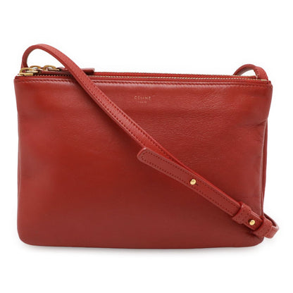 Celine Trio Small Shoulder Bag Shoulder Pouch Pochette Crossbody Leather Red