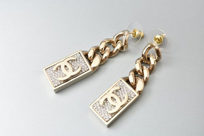 Chanel Earrings Chanel Swing Earrings CC Mark Coco Rhinestone Chien Pan Gold